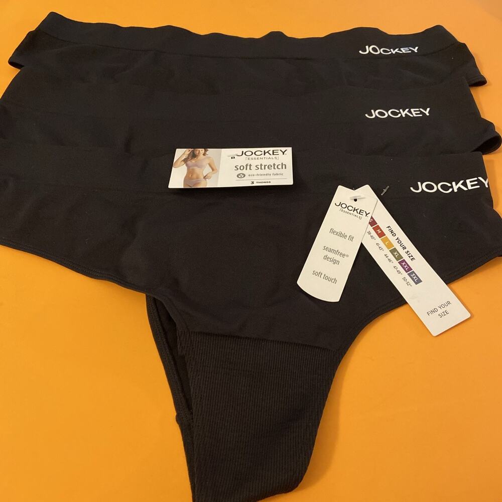 NEW! 3 Pairs! Womens’ Jockey Black Soft Touch Thong W Logo Band / 3XL